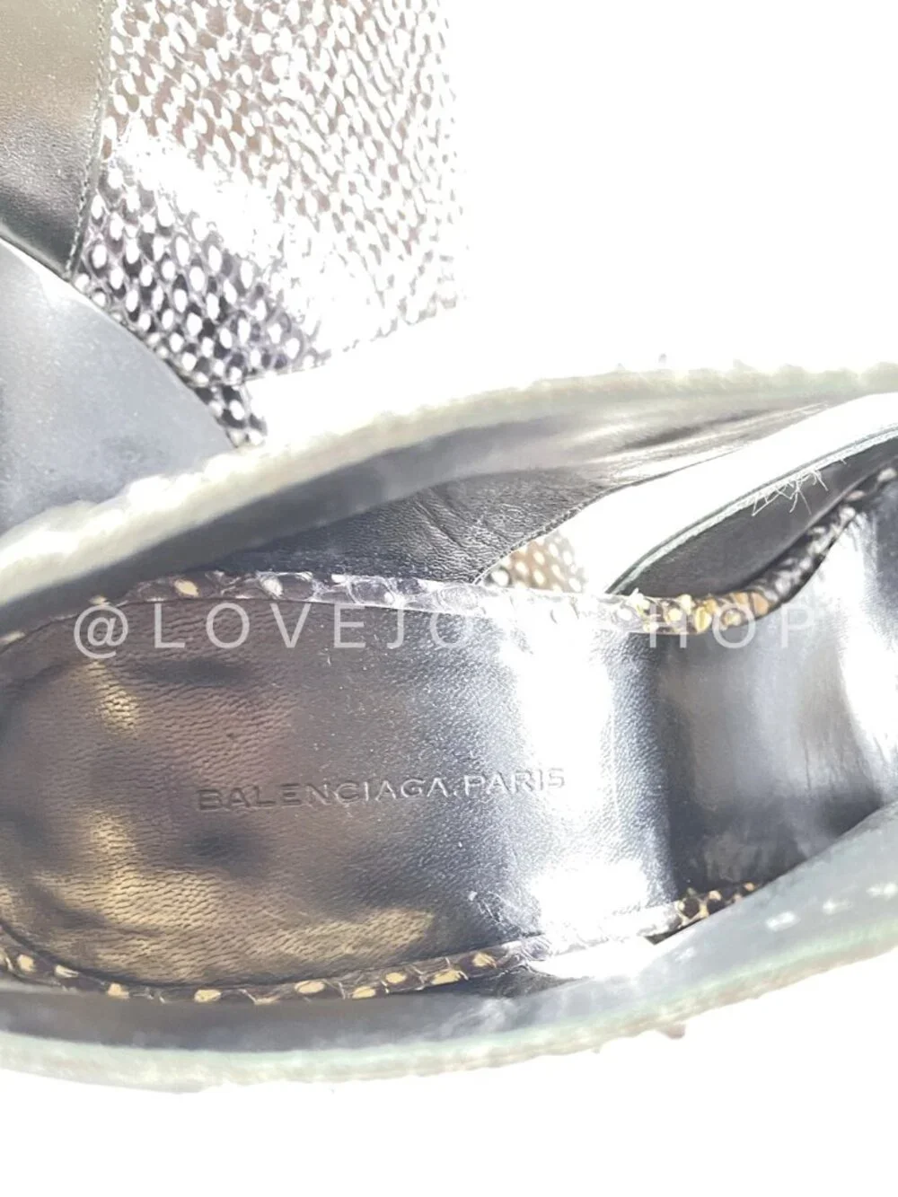 Runway | Balenciaga Snakeskin Black White Peep Toe Wedge Sandal Heel | Luxury 10